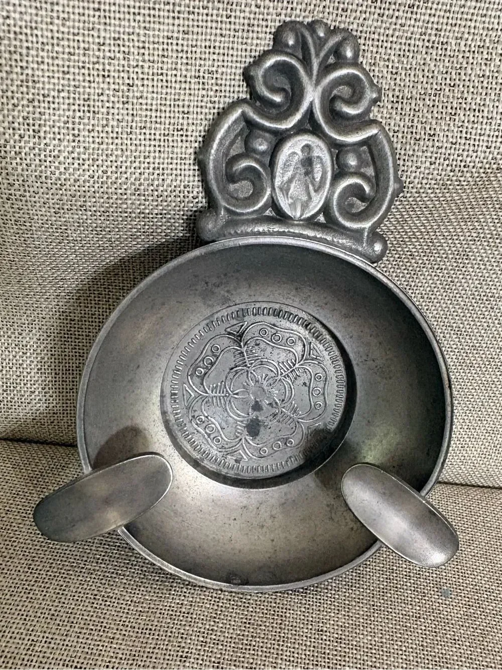 Vintage Rein Zinn German Pewter Tastevin Wine Taster Cigar Tray Angel Medallion